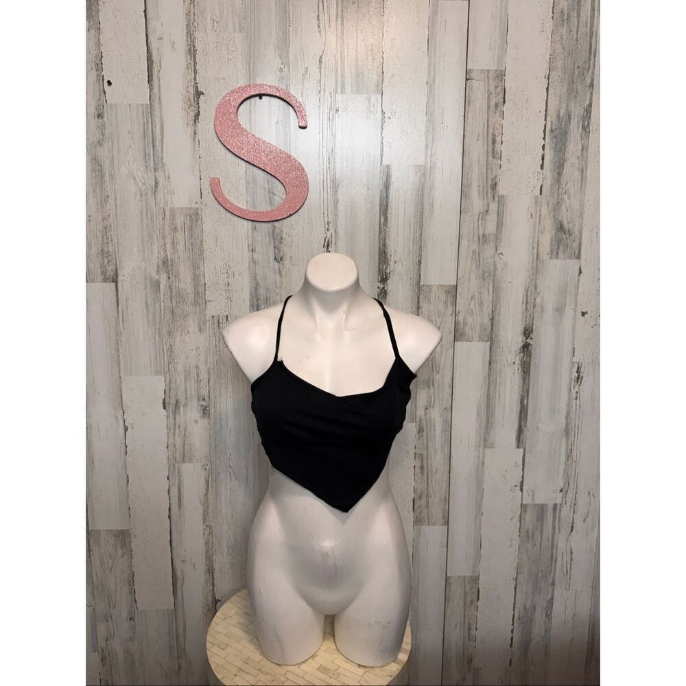 Blue Blush Black Handkerchief Crop Top Criss Cross Tie Back size Small